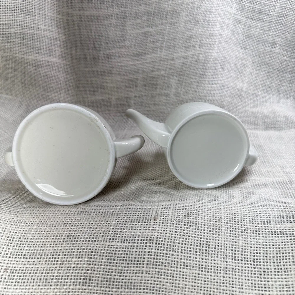 Vintage White Porcelain Teapot Sugar Bowl Set Modern Minimalist Glossy 5451